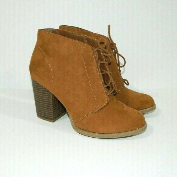 Call It SPRING Tan Brown Suede feel Chunky Heel Bootie Womens 10 - Picture 6 of 10